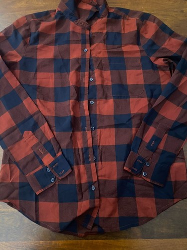 Women's Long Sleeve Plaid Button Up Shirt Size Small Red Black Preown - Picture 2 of 9