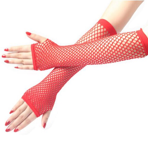 Gothic Black LONG FISHNET MESH ARM WARMERS Fingerless Cosplay Costume Gloves US - Picture 13 of 21