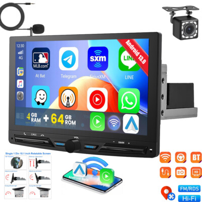 10.1'' QLED Detachable 1DIN Android 13 8-Core 4+64 GB Car Stereo FM GPS BT 4G LTE