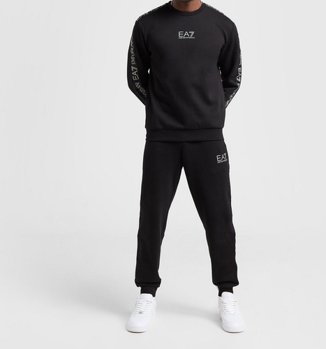 Emporio Armani EA7 Herren Central Tape Crew Trainingsanzug Schwarz