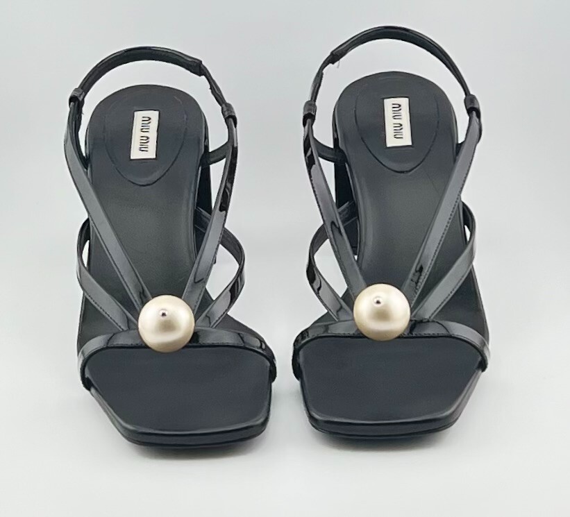 Miu Miu Patent Leather Sandals with Pearl | eBay