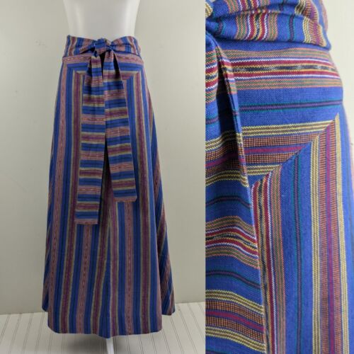 Vintage Handwoven Guatemalan Wrap Skirt Cotton Maxi Hippy Ethnic Boho Colorful S