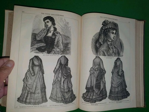 1873 THE YOUNG ENGLISHWOMAN LITERATURE FASHIONS NEEDLEWORK by BEETON 11 COL PLTS - Picture 16 of 17