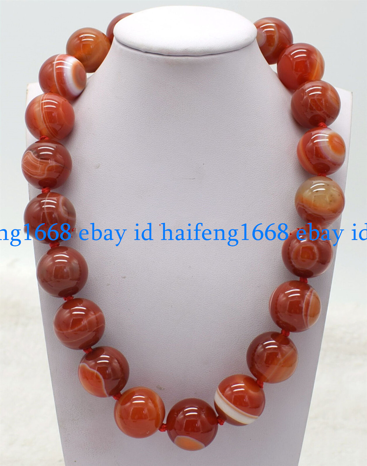 Natürlich 6/8/10/12/14mm Rot Gestreift Achat Edelstein Rund Perlen Halskette 18"