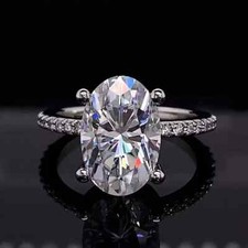 3.98 TCW Oval Moissanite 4 Claws Engagement Wedding Ring 14K White Gold Plated