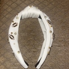 Football Headband For Women Knotted Headband Pearl Rhinestone White