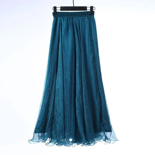 Damen Lange Röcke Hohe Taille Weiß Chiffon Sommer Boho Maxirock Strand Volant - Bild 10 von 40