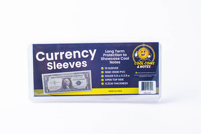 10 Banknote Currency Sleeves Semi-Rigid US Dollar Modern Size US Topload Holder