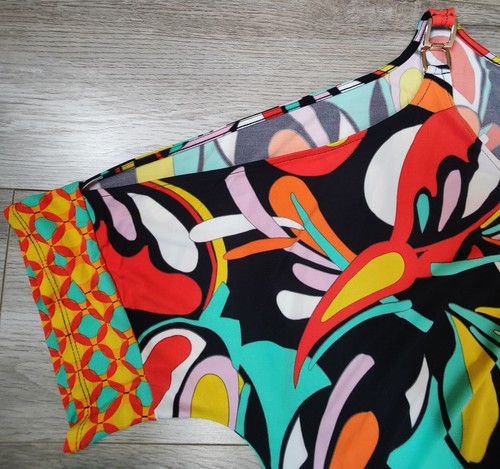 Bold Elements Midi Dress Womens SZ 3X Retro Print Cold Shoulder Split Sleeve NWT - Picture 7 of 17