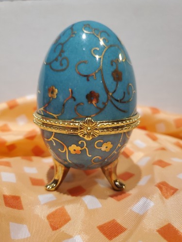 Porzellan Ei ~ blau - Goldrand ~ aufklappbare Schmuckschatulle ~ Vintage