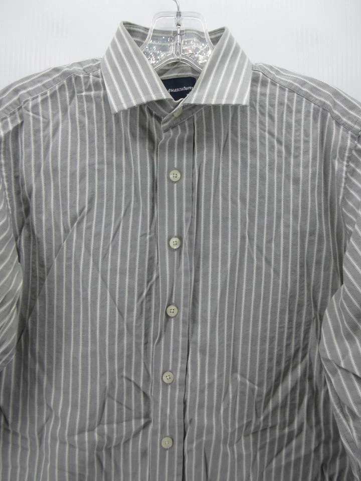 Camisa Aquascutum Hombre 15 1/2 Gris Abotonada Puño Francés Rayas Preppy Mediana Foto 2 de 4
