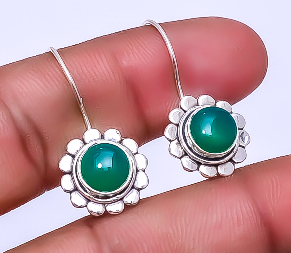 Green Onyx 925 Sterling Silver Bali Earring 1.17