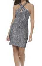 GUESS Womens Sequined Crossover-Nec Teal Multi 14