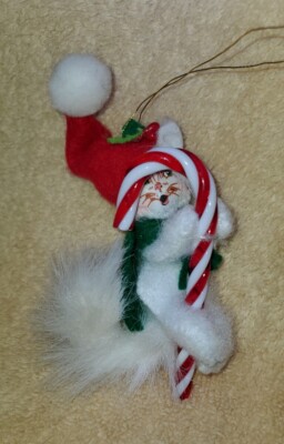 Annalee 2015 Candycane Kitty Cat 3'' Tall Christmas Ornament Cute Xmas