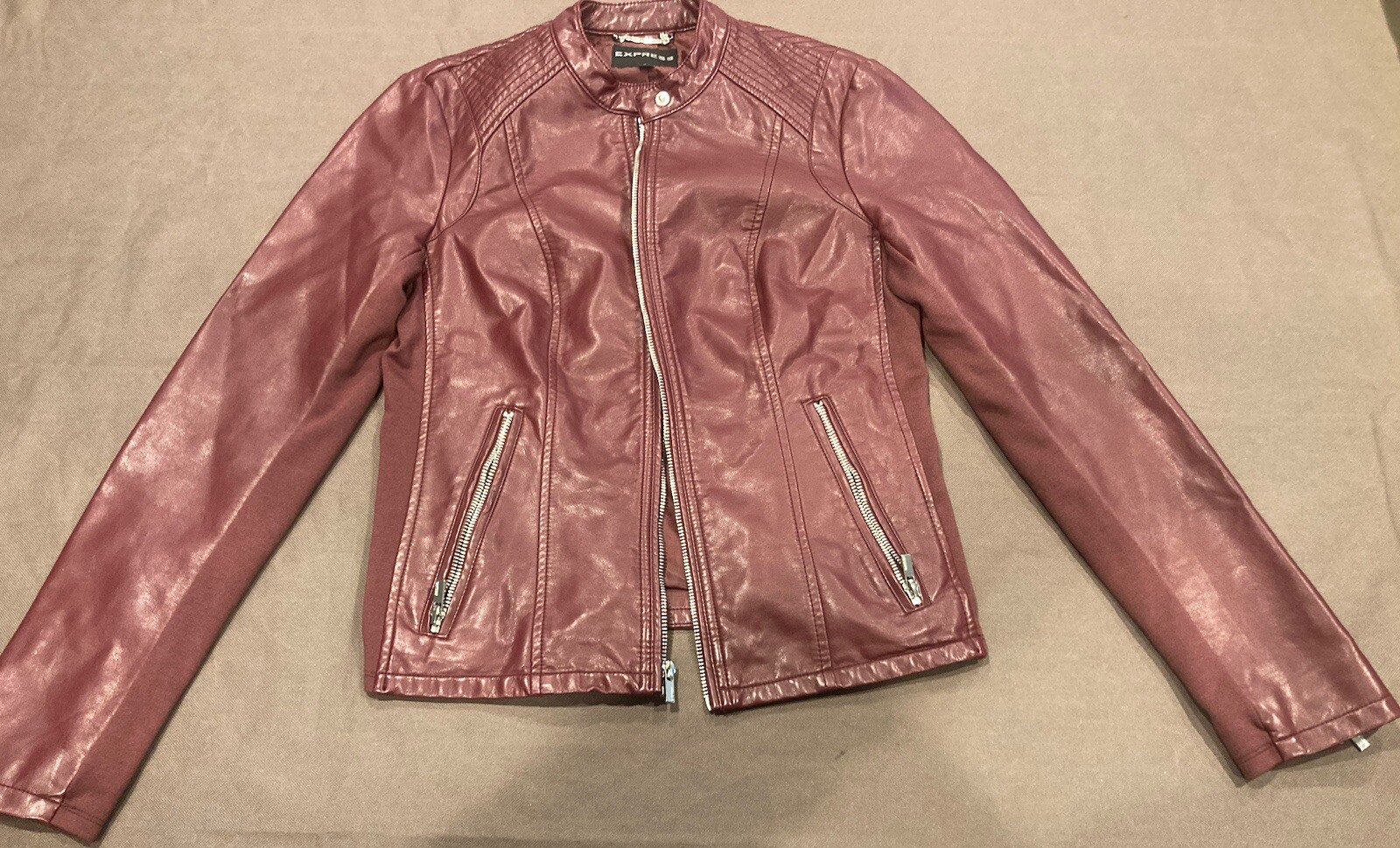 Express Maroon Bomber Jacket Polyurethane Viscose… - image 1