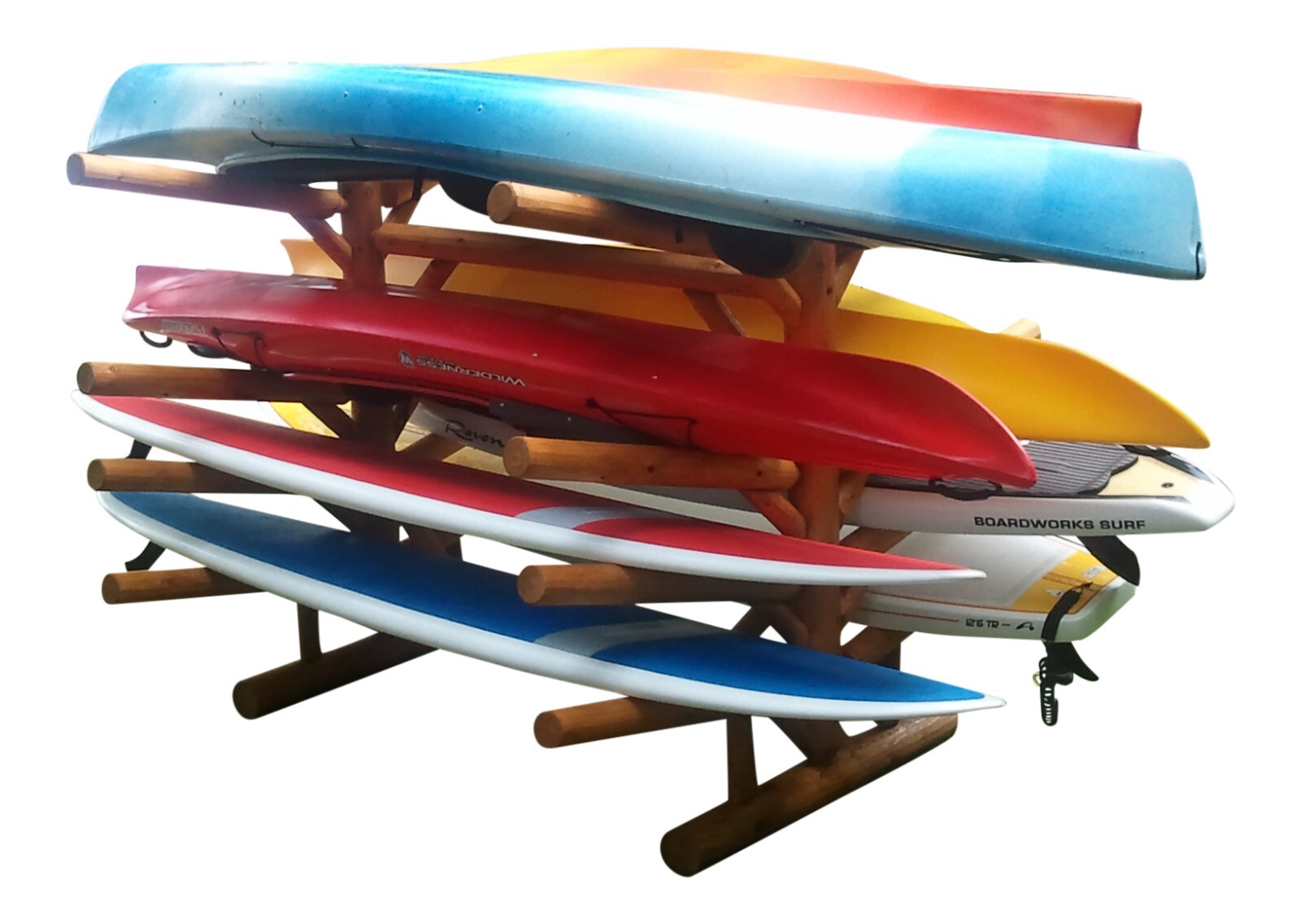 Log Kayak Rack 4 Kayak + 4 SUP/Surfboard  Natural Finish By Hitch Exclusives