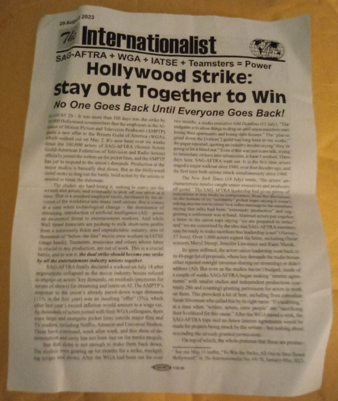 The Internationalist Group Newsletter - Hollywood Strike - Issue August 29, 2023