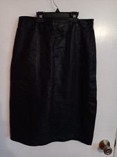 Vintage Jacqueline Ferrar Black Leather Pencil Skirt Lined Knee Length Women's