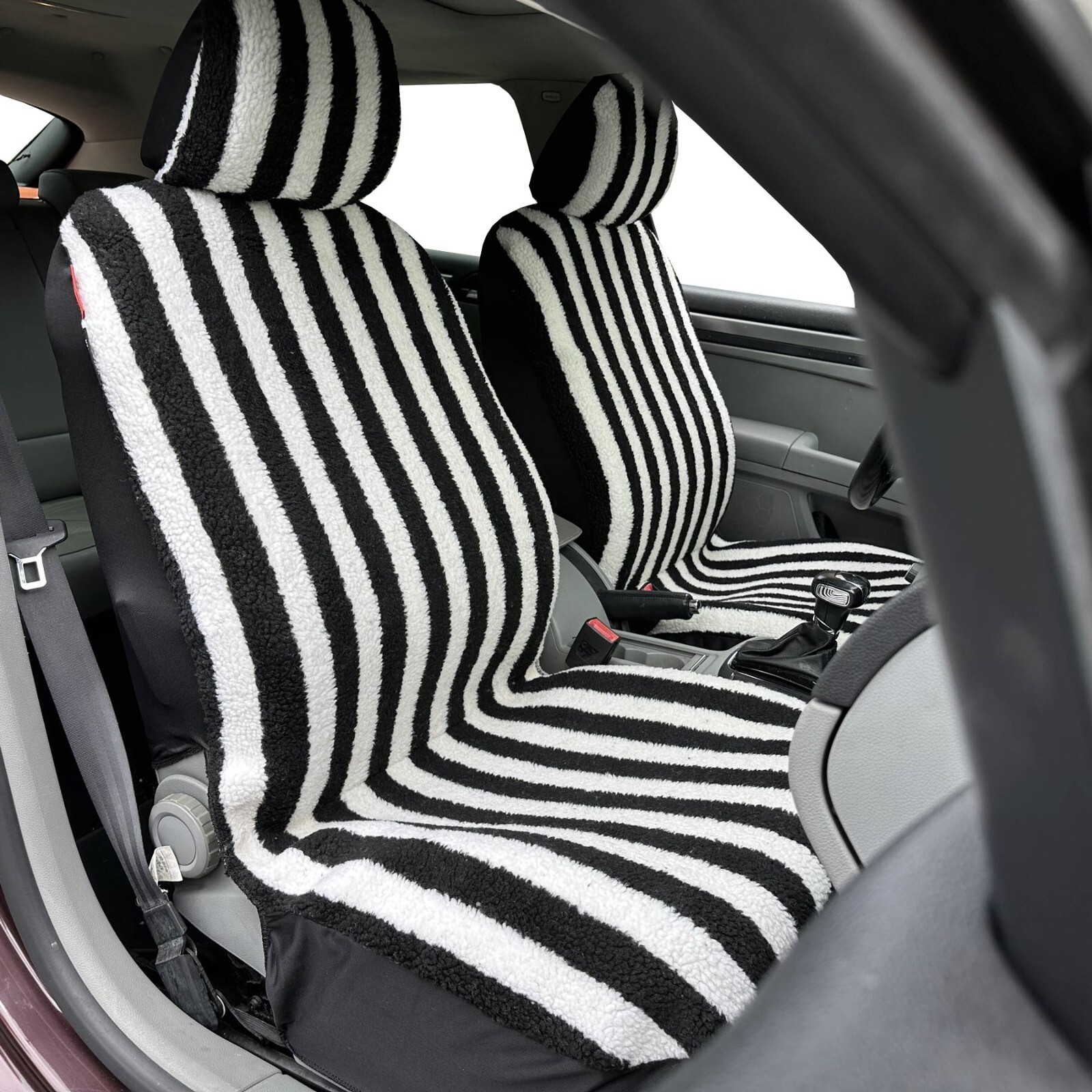 Front Car Seat Cover Warm Faux Sheepskin Stripe Design For BMW 5Series