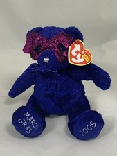 2005 Beanie Baby Plush Bear MARDI GRAS - Blue With Purple Mask - NEW With Tags