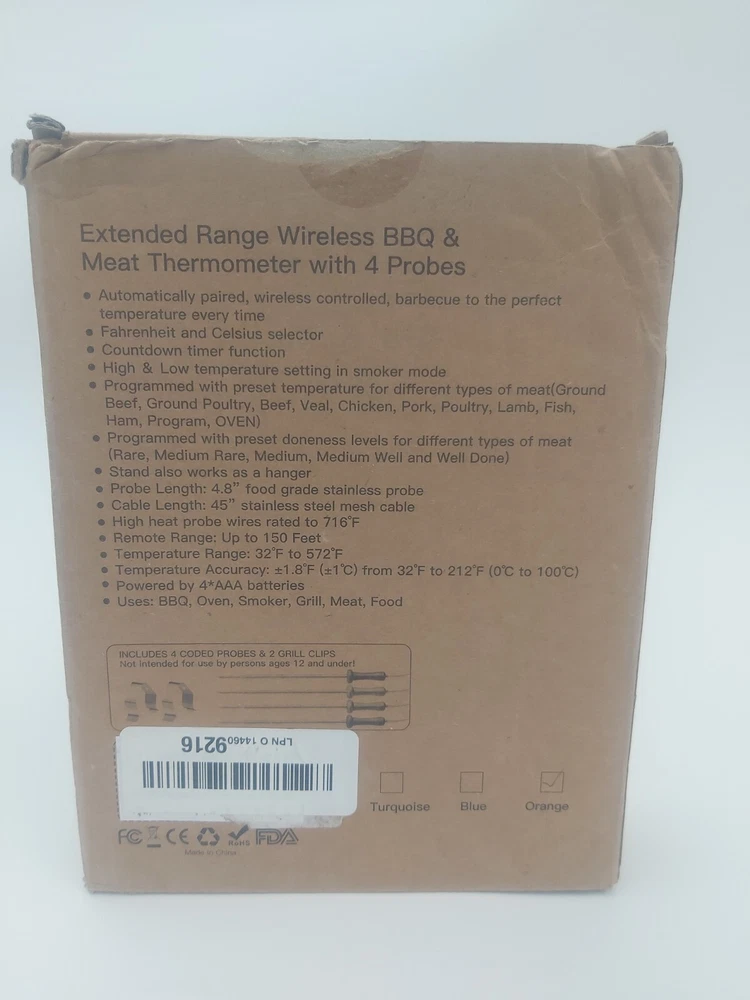 Meat Thermometer MT-101 with 4 probes. Digital. With wireless receiver. Black