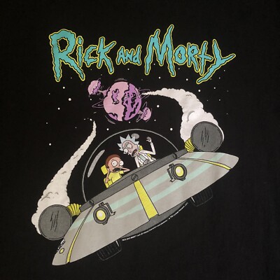 T-shirt Rick And Morty Homme Taille L - Motif Tiny Rick, Manches Courtes, Noir, Coton, Occasion Bon état