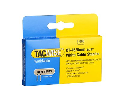TACWISE CT45 8mm WHITE CABLE TACKER STAPLES, 1000 PER BOX, FITS CABLE ...