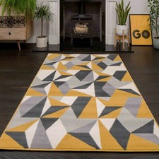 Ochre Mustard Yellow Rug Harlequin Triangles Pattern Living Room Geometric Rugs