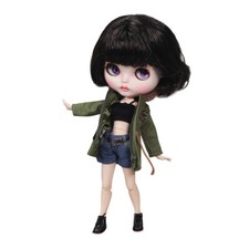 12"Blythe factory  Doll Dark Brown Short Hair Joints Body  Outfit