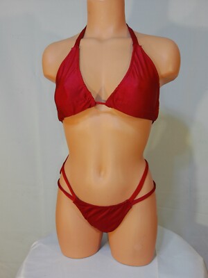 Exotic dancer stripper medium red two piece bikini dance outfit-dancewear