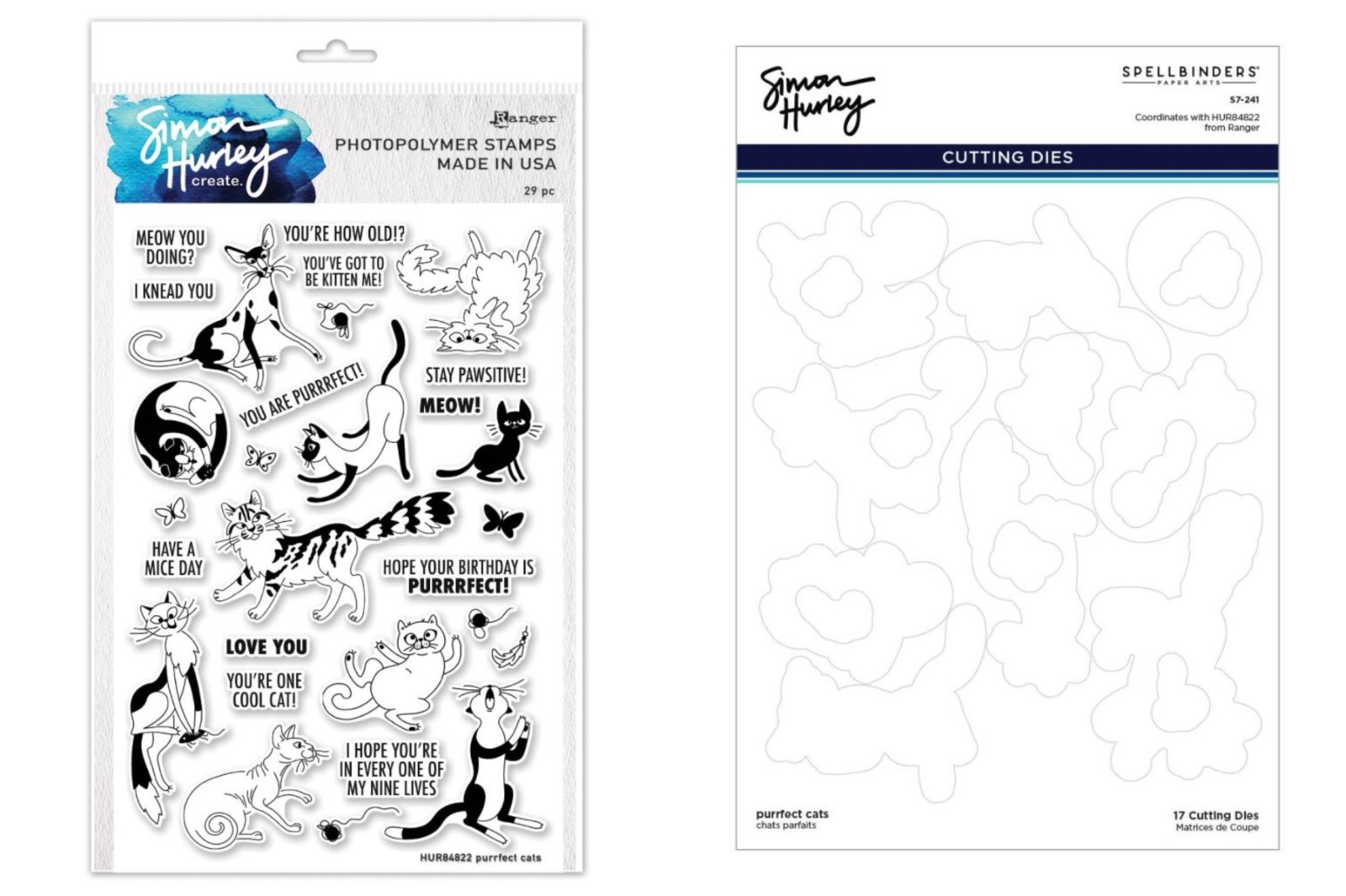Simon Hurley "PURRFECT CATS" Clear Stamps Only OR Stamp & Dies Bundle ...