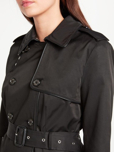 Lauren RALPH LAUREN Petit Black Double-Breasted Faux Leather Trim Trench Coat - Picture 7 of 10