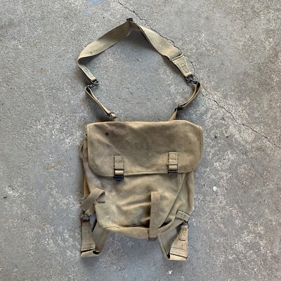 Vintage Wwii US Army Military Canvas Side Bag Cargo Pack Haversack 40s Wwi 