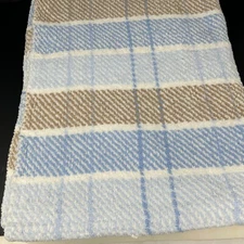 Baby Gear Blue and Brown Plaid Baby Blanket Chenille Knit Lovey Security