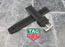 New 22 mm Authentic TAG HEUER Soft Rubber Strap Black OEM Diver Watch Band x1