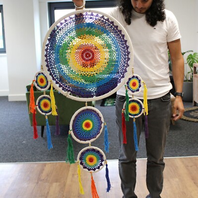 Extra großer Makramee Vivid Rainbow Dreamcatcher - Traumfänger zum Aufhängen Mobile
