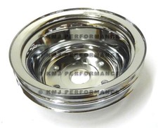 New Sbc Chevy 2 Groove Chrome Crank Pulley Long Pump