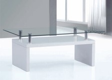 Coffee Table Clear Glass Rectangle Top White Gloss Frame Modern Coffee Table