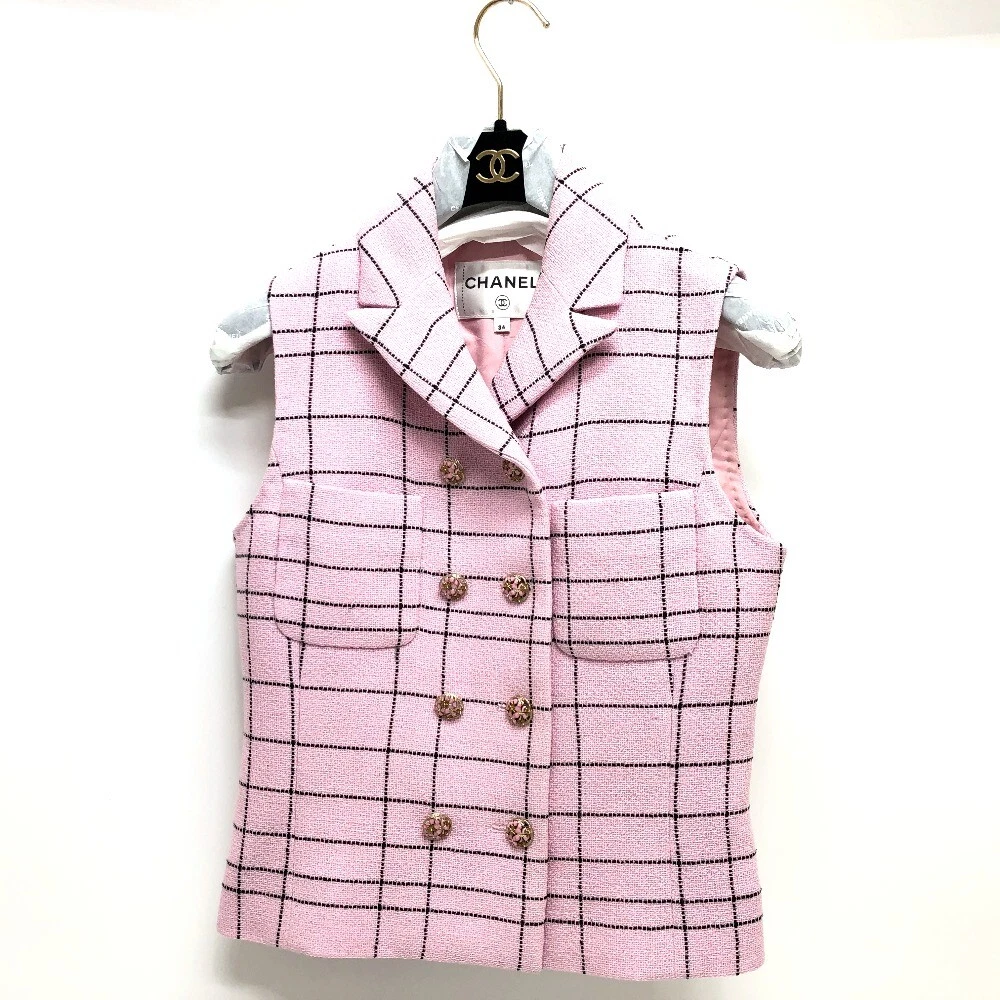 CHANEL P77266 24S tweed senza maniche abbigliamento giacche top canotta tweed rosa