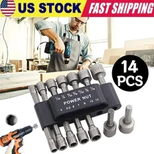 14pc POWER NUT Driver Bit Set Dual 1/4 Quick Change SAE & Metric MM Detent Shank