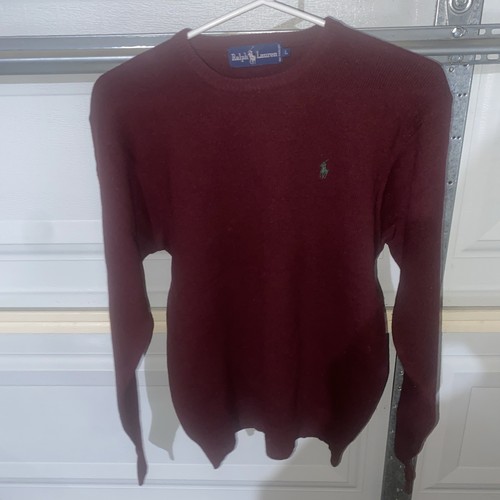 Polo Ralph Lauren Burgundy Sweater Women L Knit Cotton Crewneck Cuffs Pullover
