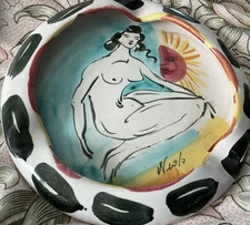 Vintage Mid Century Italian Pottery Nude Lady Ashtray Trinket Dish