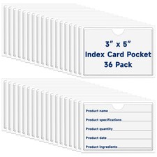 Mauproy 36Pcs Adhesive 3" x 5" Index Card Pockets, Clear Label x 5",