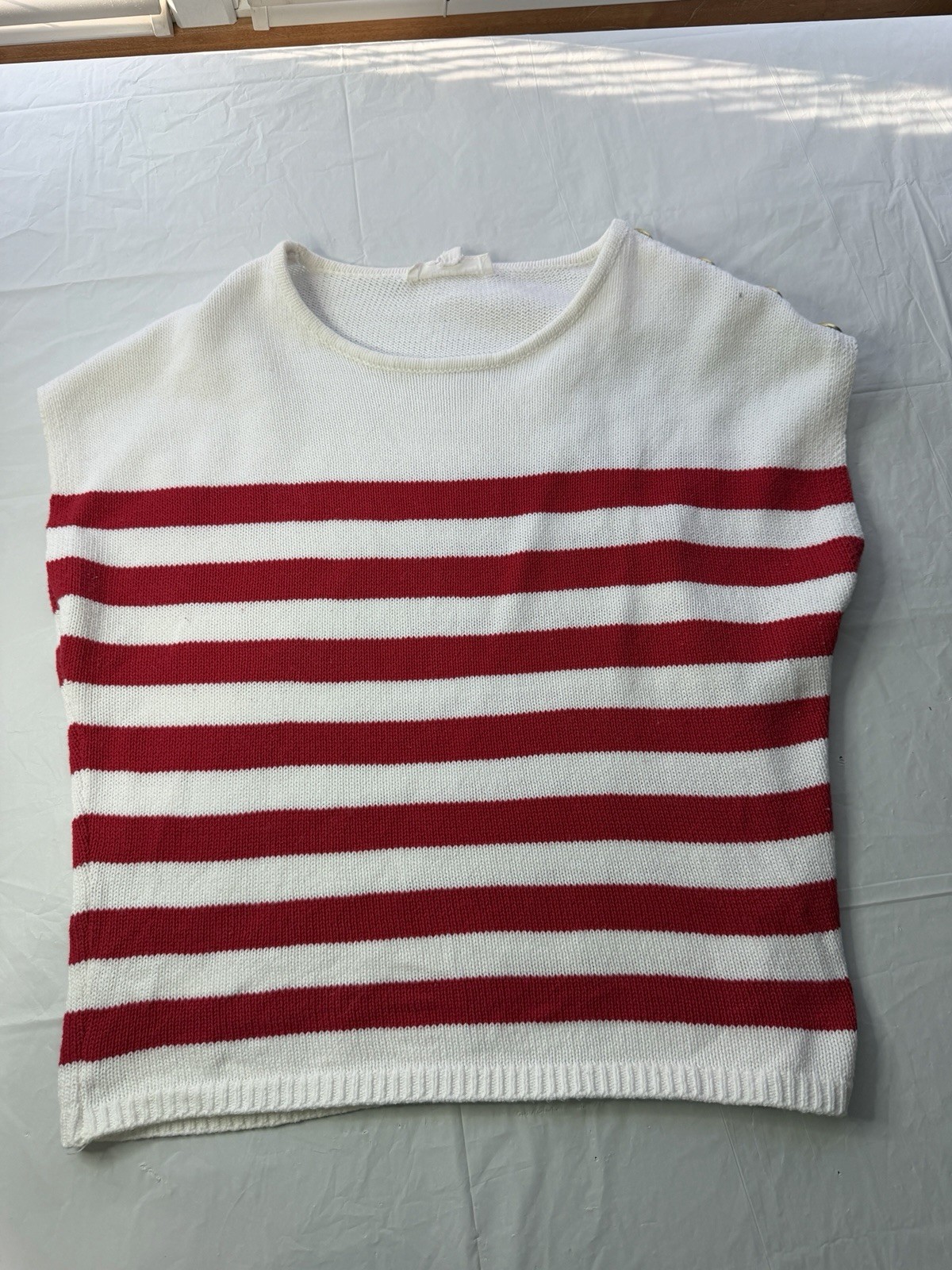 BRIT.NY Medium Red White Striped Knit Sweater Tank Sleeveless Cotton Nautical