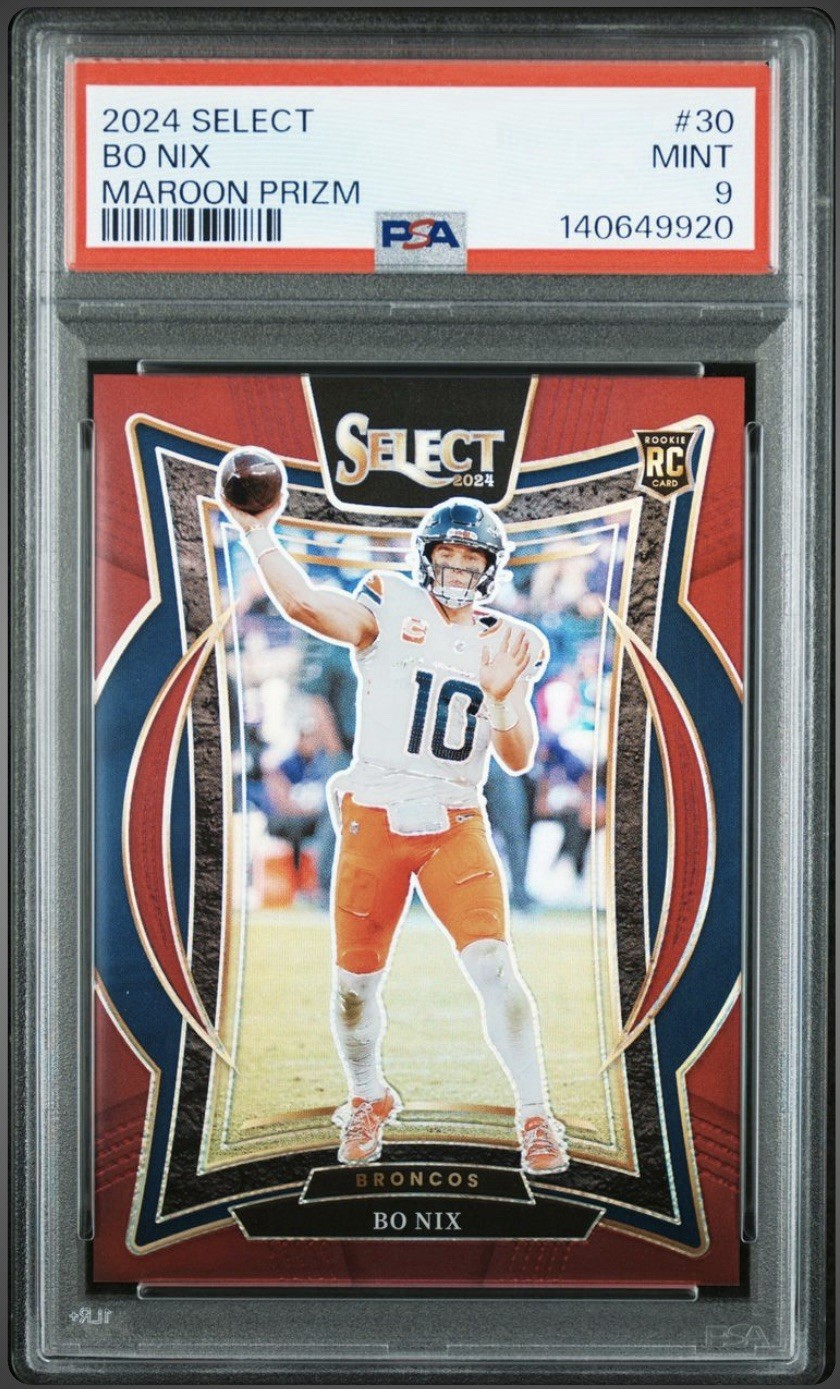 Bo Nix 2024 Select #30 Maroon Prizm /149 RC Broncos PSA 9 *Rookie*🔥