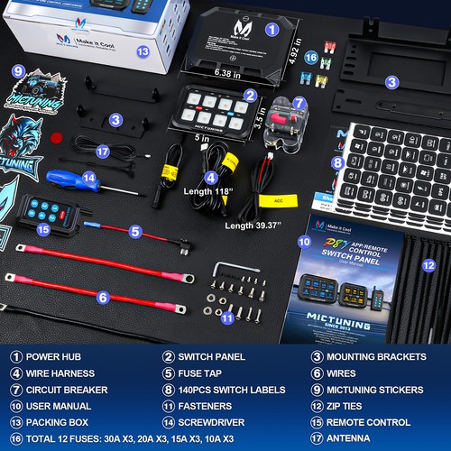 MICTUNING P8Y 8 Gang Switch Panel RGB Circuit Control Wireless App &230FT Remote - Picture 2 of 10