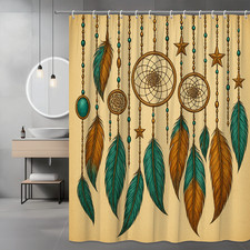 Boho Dreamcatcher Shower Curtain with Colorful Feathers