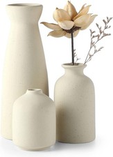 Beige Ceramic vase Set-3 Small Flower vases Decor Modern Boho Farmhouse Home