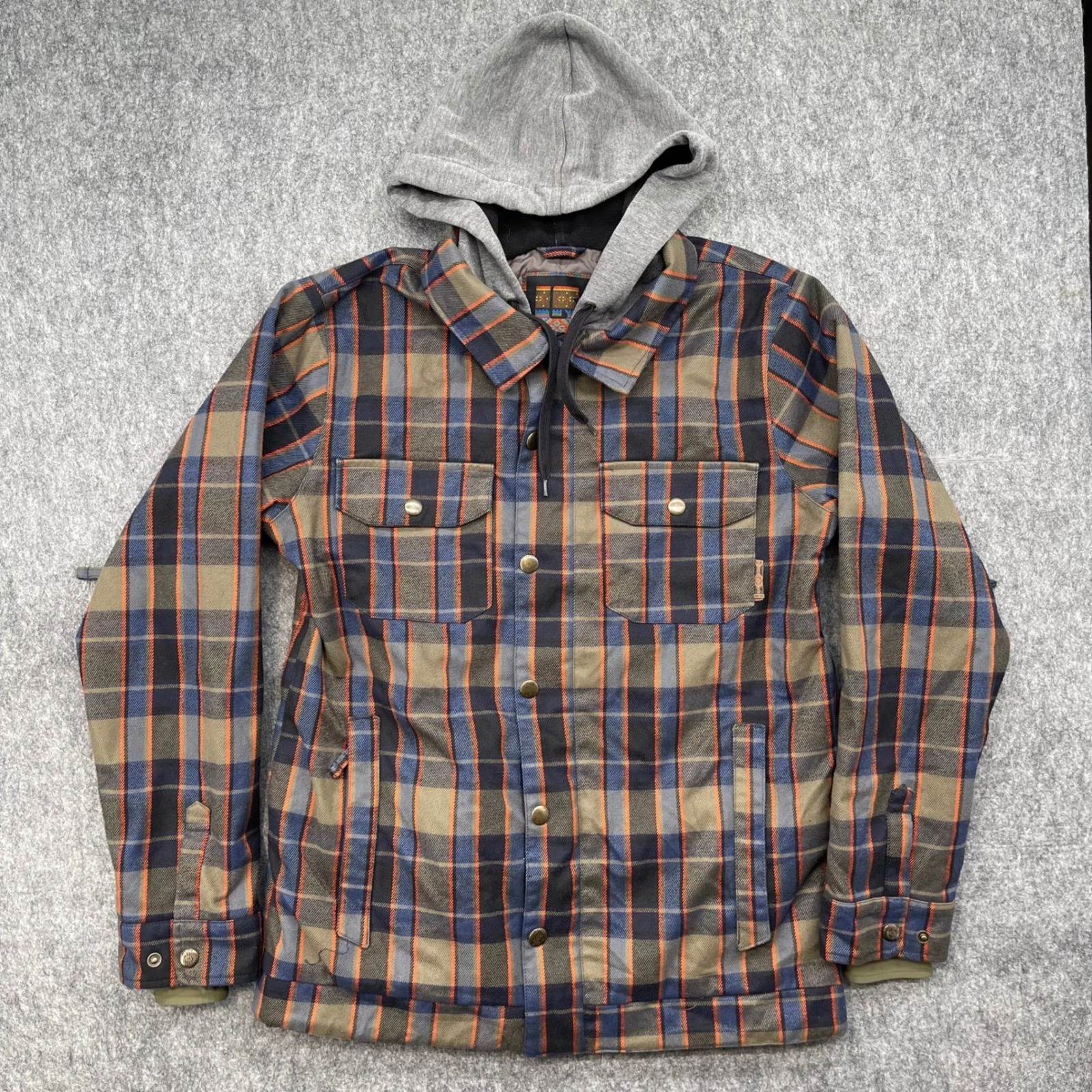 Burton Jacket Mens Medium Plaid Brown Insulated Flannel Snowboard Hooded Dryride