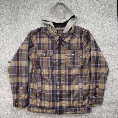Burton Jacket Mens Medium Plaid Brown Insulated Flannel Snowboard Hooded Dryride